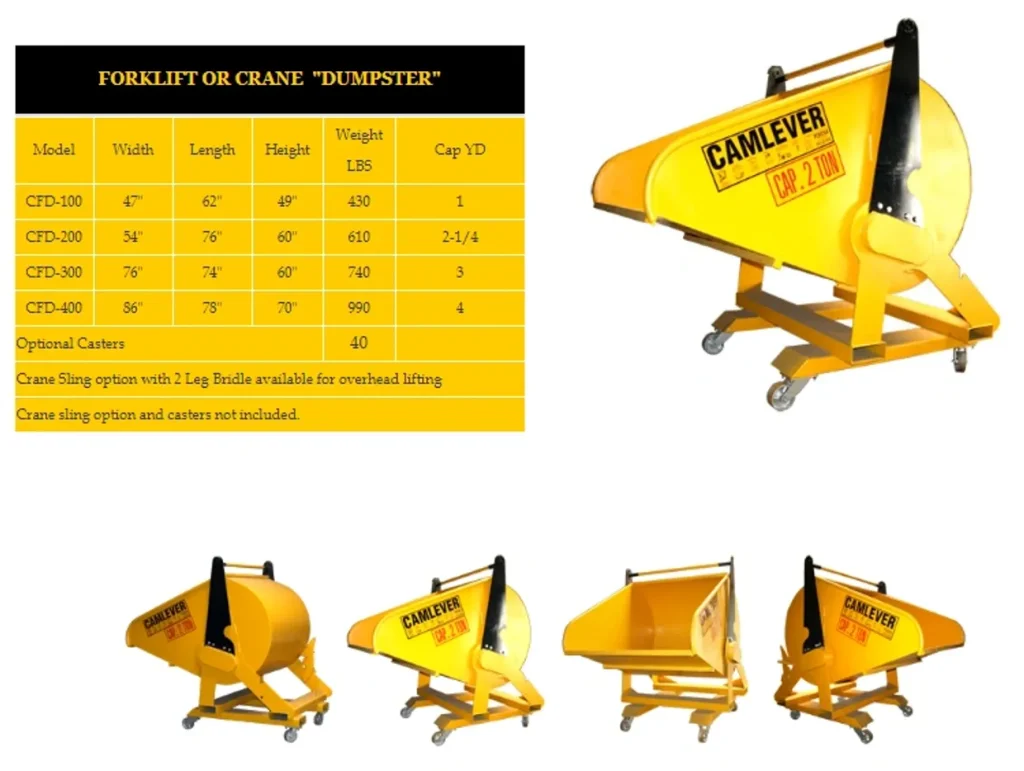 camlever forklift dumper